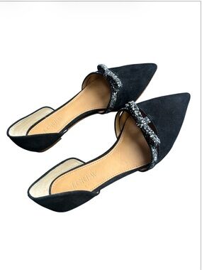 J Crew Black Suede Glitter Bow Ballet Flats Women’s Size 6